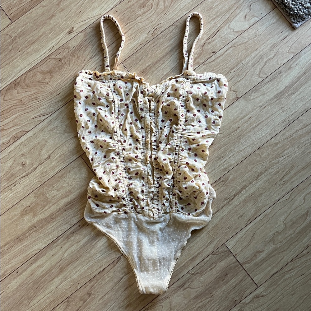 Free People Cream Floral Bodysuit Top